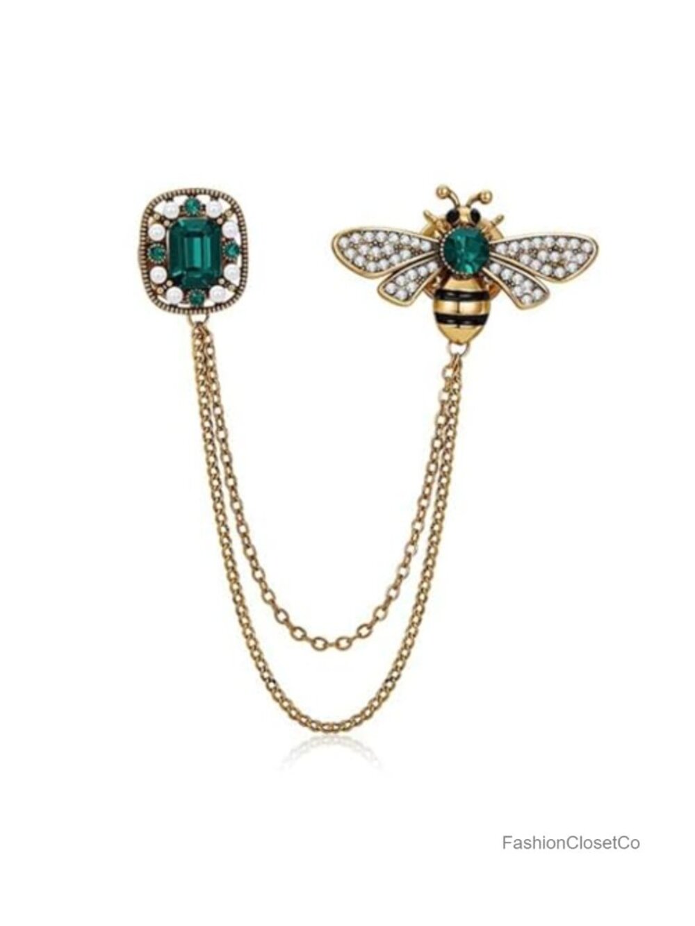 Vintage Bee Brooch Crystal Honey Bee Pin with Tassel Chain
